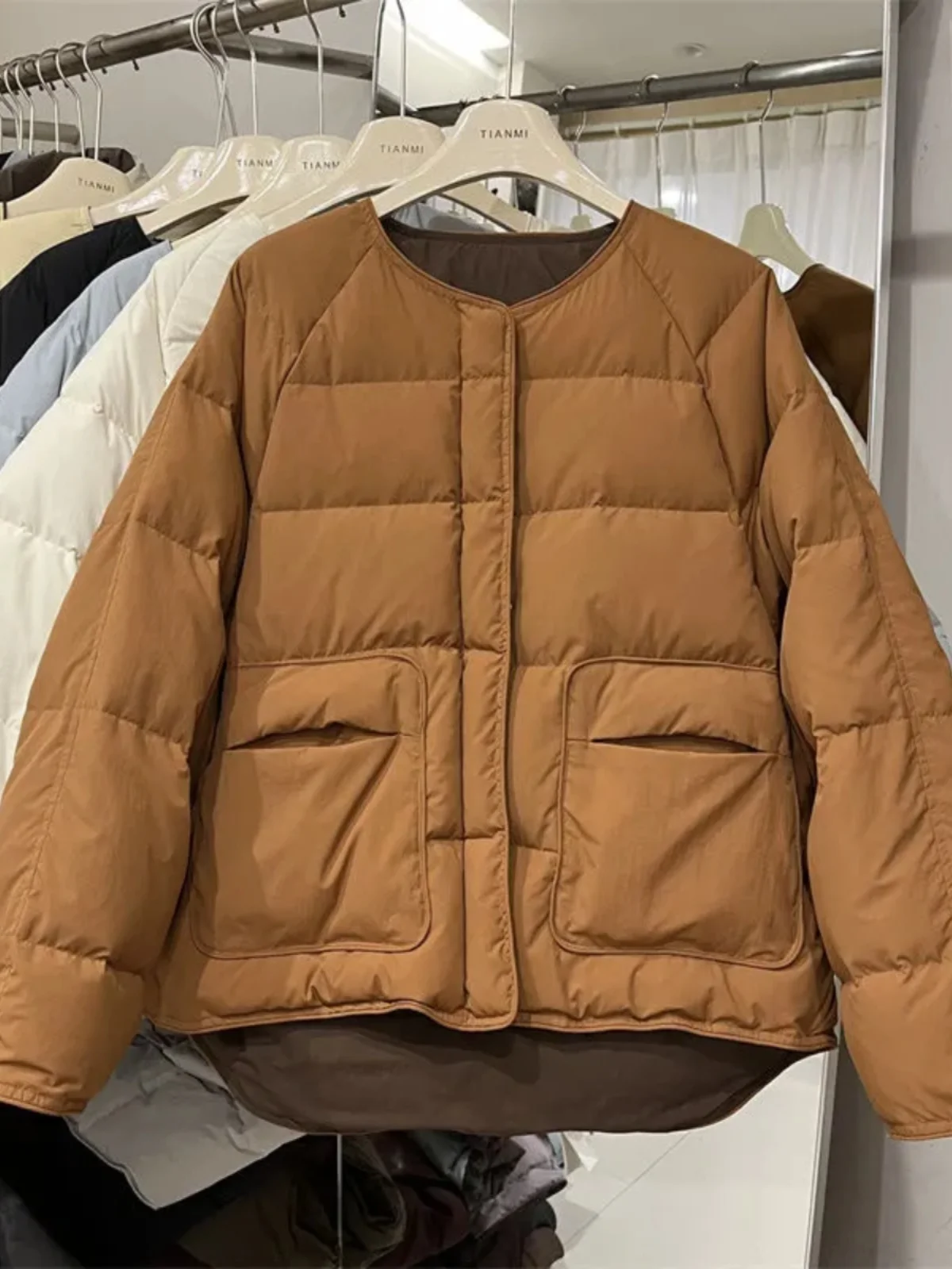 

Корейская модная женская зимняя куртка с круглым вырезом из хлопка, новая повседневная теплая верхняя одежда в стиле колор-блок, трендовое пальто с длинными рукавами