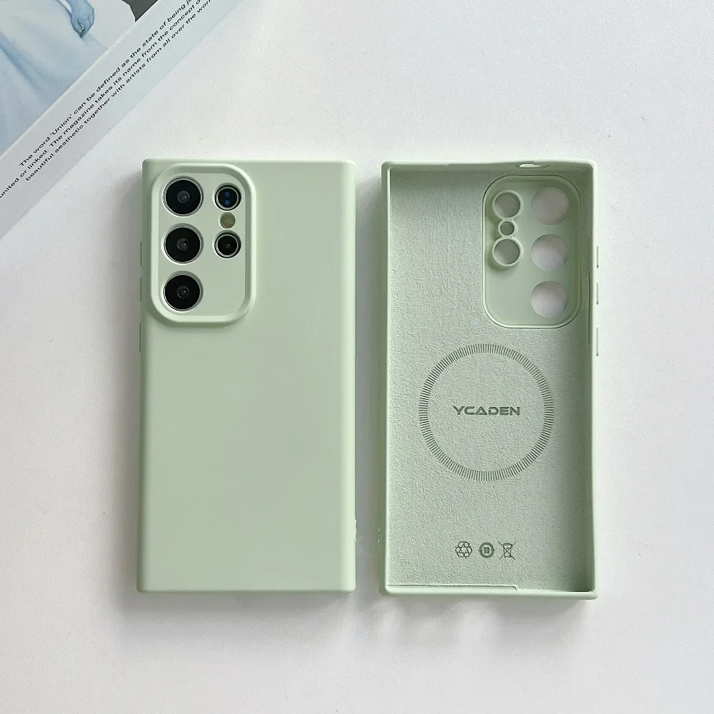 Silicone For MagSafe Magnetic Phone Case for Samsung Galaxy S25 S24 Ultra S23 Plus S22+ Camera Protection Shockproof Back Cover