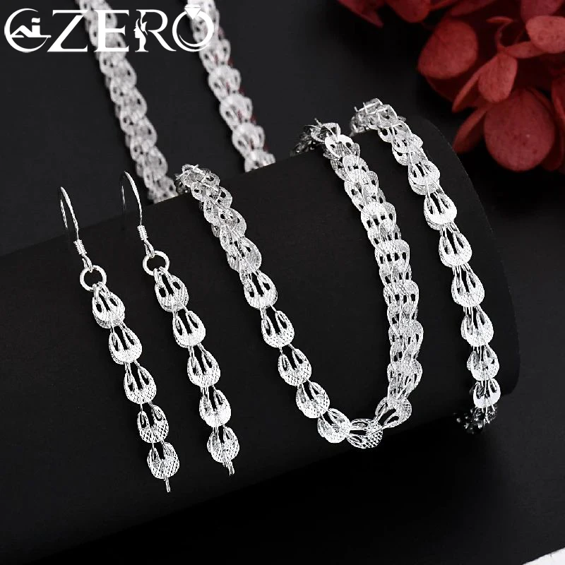 

hot sale 925 Sterling Silver Charms Earrings Necklace Bracelet Chain Jewelry Cute For Women Set Wedding Gift