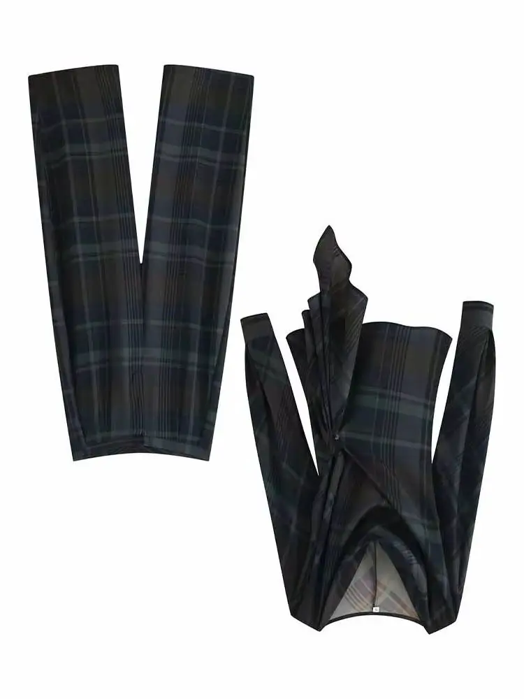 HH Женская весенняя мода с длинными рукавами в клетку с драпировкой и распашным воротником + брюки из воздушного шара Женский повседневный комплект из двух предметов