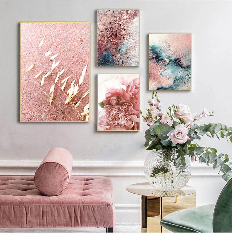 Light Pink Wall Art Abstract Watercolor Canvas Painting Flower Poster and Print Modern Boho Decor Minimalist Pictures Home Decor