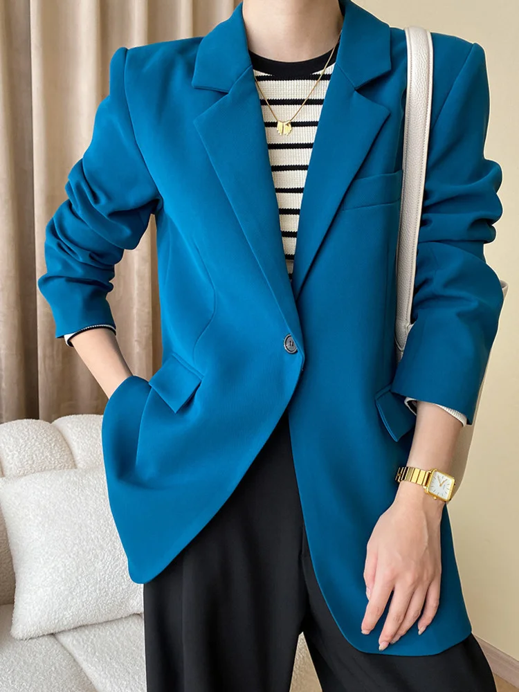 

One Button Blazer Coat For Women Loose Back Asymmetric Patchwork Suit Jacket 2023 Autumn New Tide Female Blazers O263