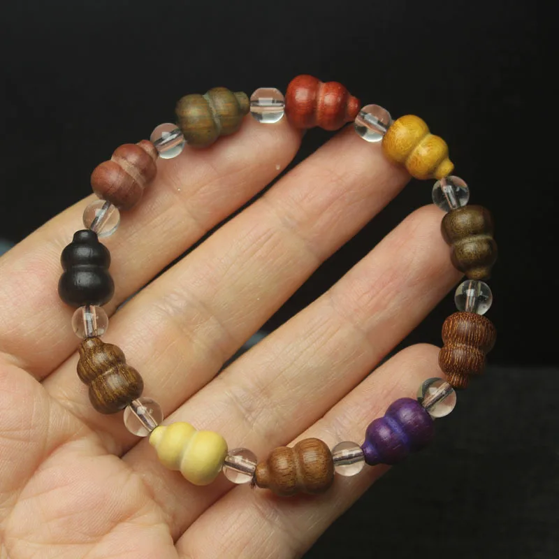 Green Sandalwood and Golden Sandalwood Multi-Treasure Gourd Bracelet, Decorative Hand Chain, Fortune and Prosperity Buddhist Bea