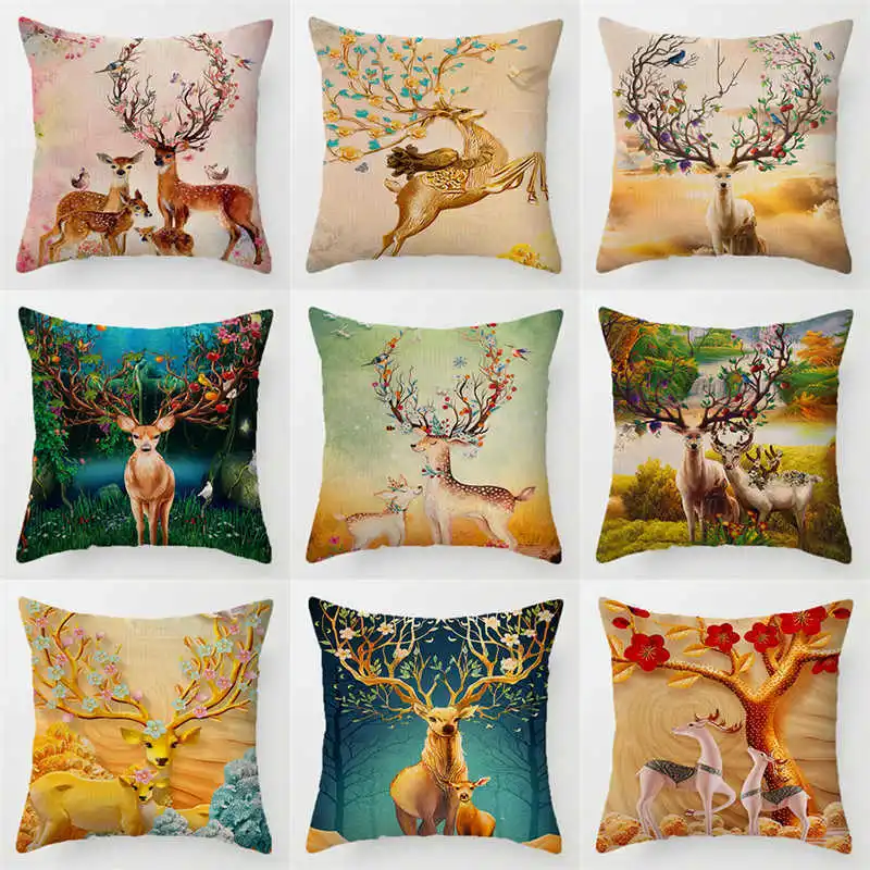 Nordic elk pattern throw pillow cover with short plush print living room sofa decoration cushion cover pillow covers decorative