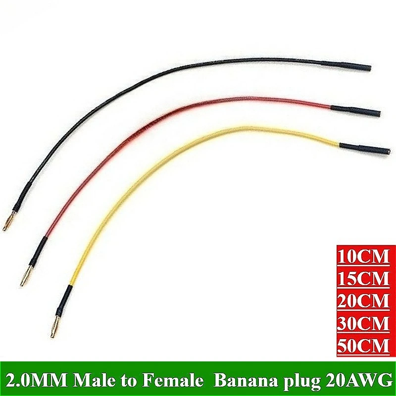 

2.0mm Gold Bullet Connector Banana Plug Extension Cable Male to Female 20AWG 10cm/15/20/30/50cm for RC Car Boat Brushless Motor