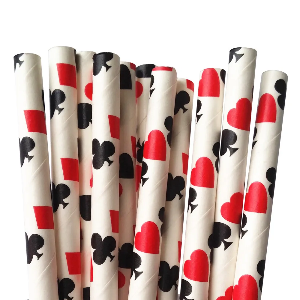 Casino Card Night Theme poker Paper Straws-Ace Spade Heart Diamond Card Design Las Vegas Themed Birthday Party Supplies