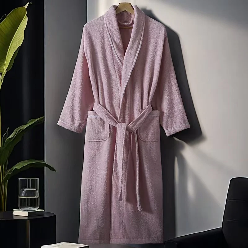 100% Cotton Diamond Bathrobe Lovers Solid Towel Sleepwear Men Women Long Bath Robe Kimono Femme Dressing Gown Bridesmaid Robes