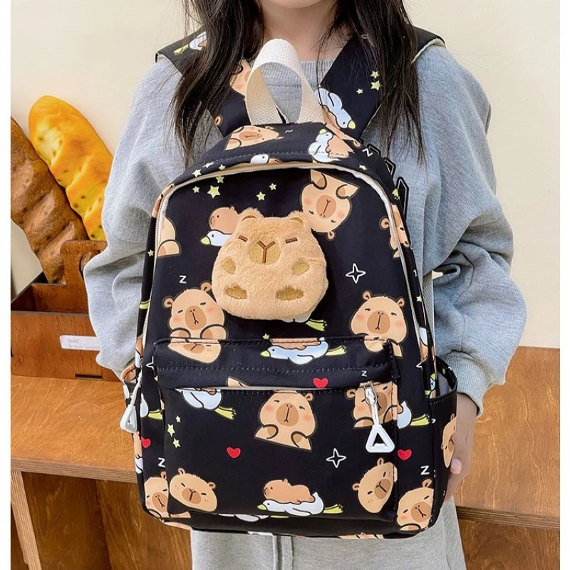 لطيف الكرتون كابيبارا على ظهره أفخم قلادة الحقائب المدرسية حقيبة كتف للأطفال رياض الأطفال على ظهره حقيبة كتب الموضة