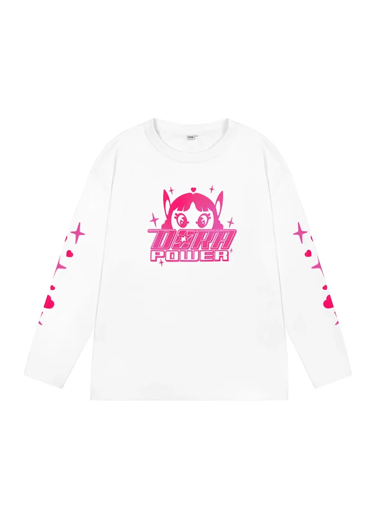 Men's T-Shirt DORA POWER Tees Long Sleeve Tops Cotton Summer Graphic Oversized Harajuku Korean Fashion Y2k Streetwear Clothing