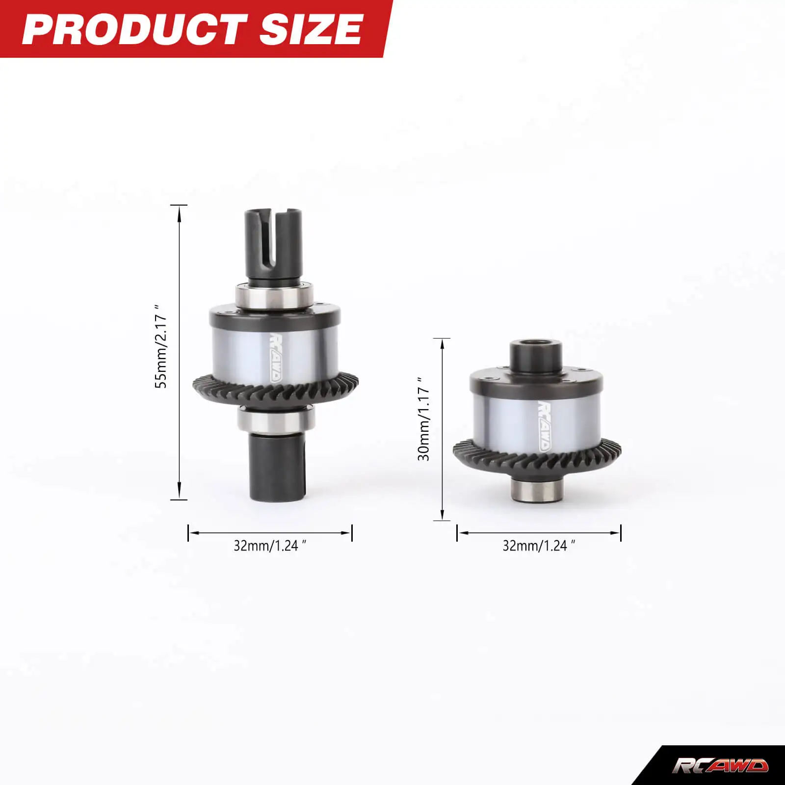 RCAWD Front Rear Metal Differential Assembly with 40T 14T Gears Diff for 1/10 LOSI Baja Rey 4WD Hammer Rey U4 Rock Racer Upgrade