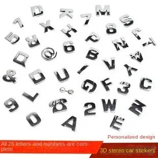

3D Metal Emblem English Letters Stickers DIY Word Alphanumeric Auto Body Badges Silver Vehicle Exterior Parts Car Accessories