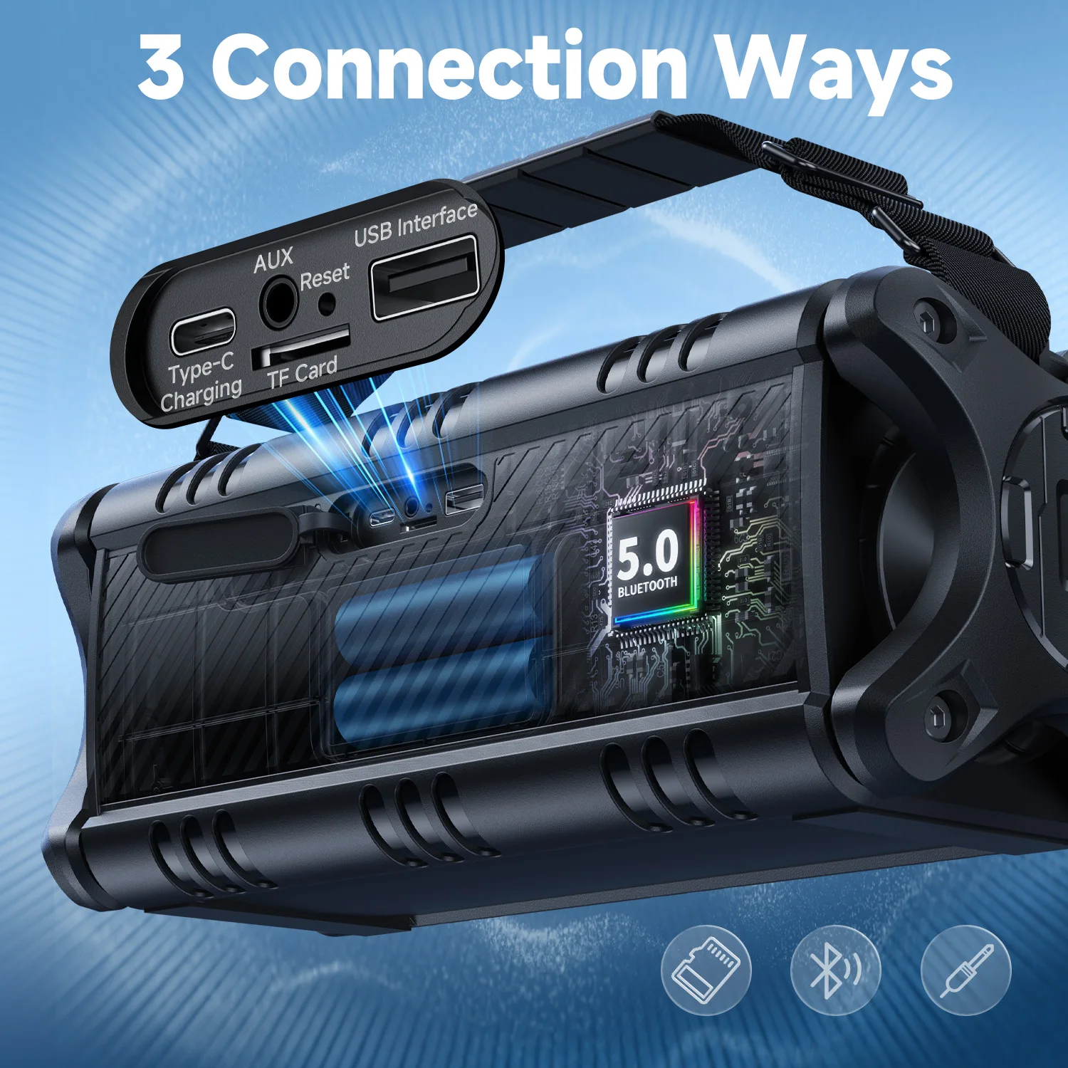 W-KING D8 Bluetooth Speaker, 50W RMS IPX6 Waterproof Loud Speakers Bluetooth Wireless, Large Outdoor Portable Party Box for Home, Outdoor, Beach,