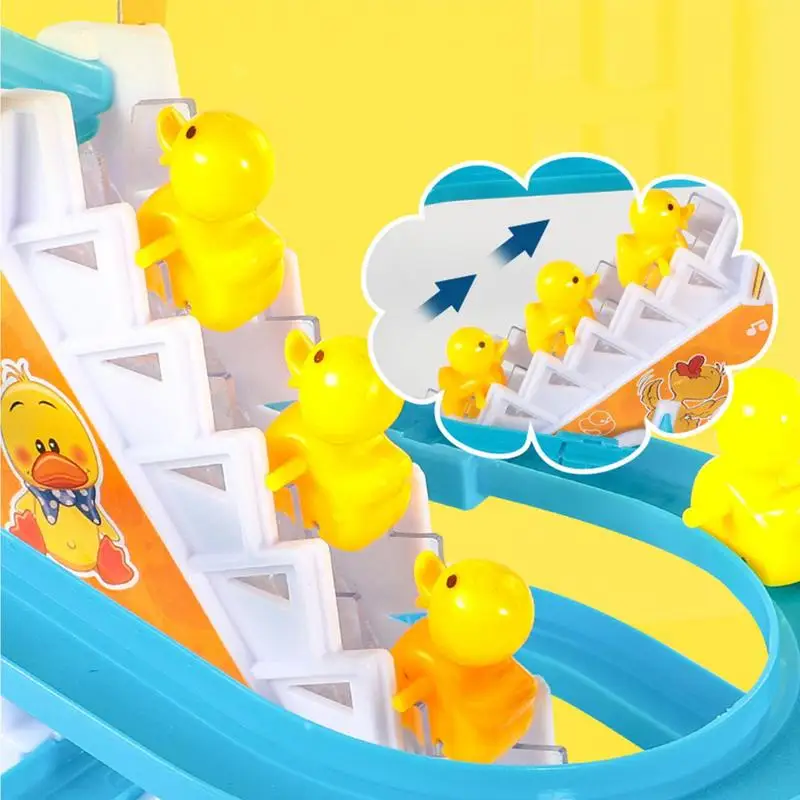 Electric Animal Toys With Cheerful Music Little Duck Track Slide Toys For Kids 9 Ducks Climbing Stairs Playset With Flashing LED