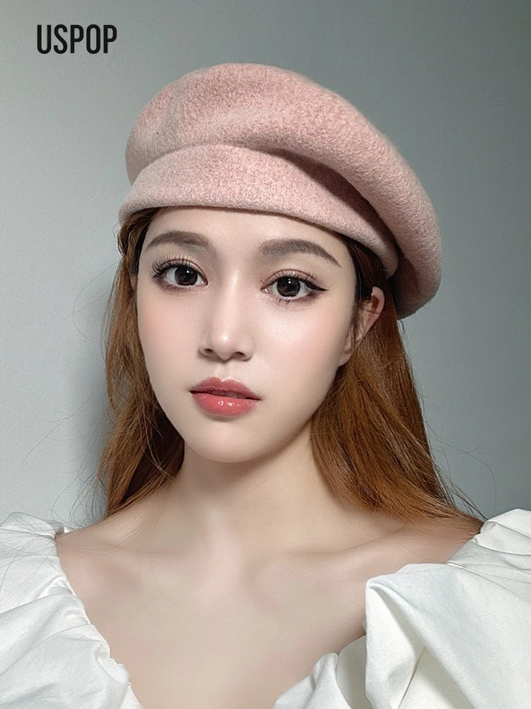 

USPOP Autumn Winter Women’s Wool Beret Fashion Casual Warm Deep-Brim Hat with Adjustable Sweatband, 23 Colors Available