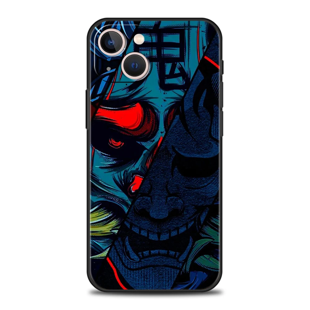 Japan Samurai Oni Mask Phone Case for iPhone 16 15 14 13 12 Pro Max 11 Pro Max 7 8 Plus XS XR Shockproof Silicone Soft Shell Bag – Detail 6