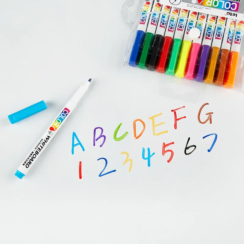12/24Colors Dry Erase Markers Whiteboard Marker Pen Office School White Board Stationery Fine Tip Colored Pens