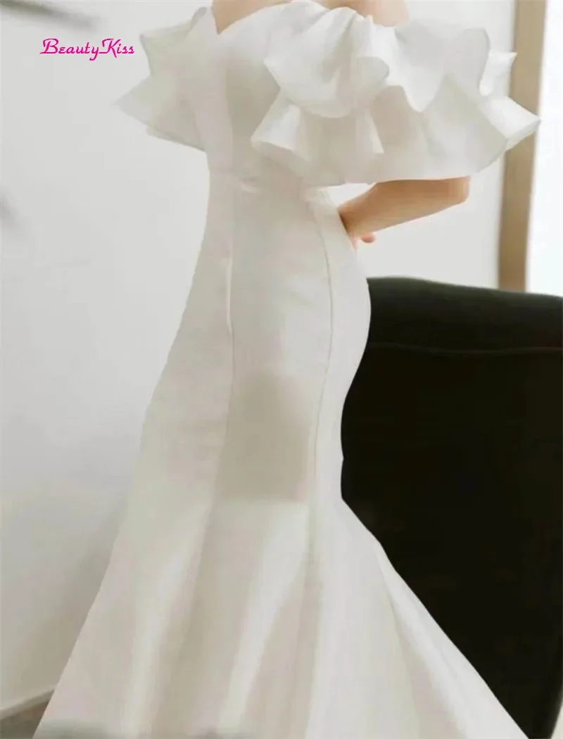 Mermaid Court Train Soft Satin Wedding Dress Elegant Off-Shoulder Lace-Up Bridal Gowns vestidos de mairee Wedding うでんぐどれす