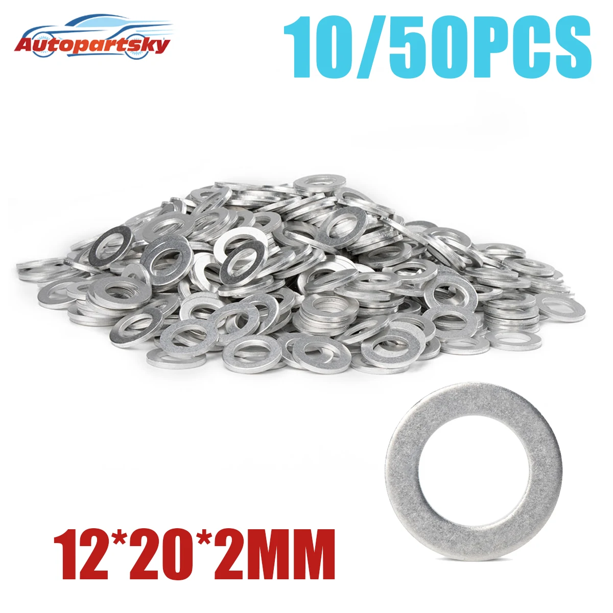 12*20*2mm Aluminum Oil Drain Washers Flat Metal Washer Gasket Plug Sealing Rings Gaskets Fastener Gasket Silver Car Accessories