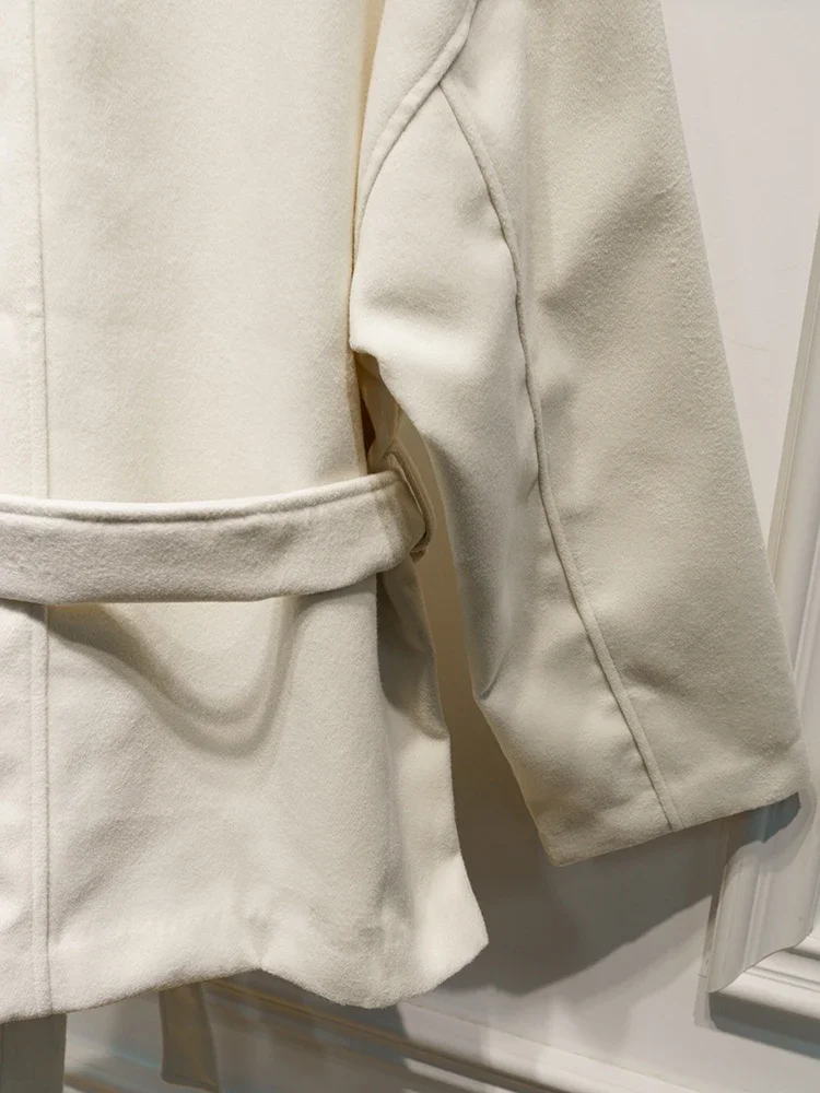 Elegante Wolljacke mit Gürtel und Schnürung für Damen, Herbstmode, Langarm, Kurze Jacke, 2025 Neue Damen-Streetwear-Oberbekleidung – Detail 8