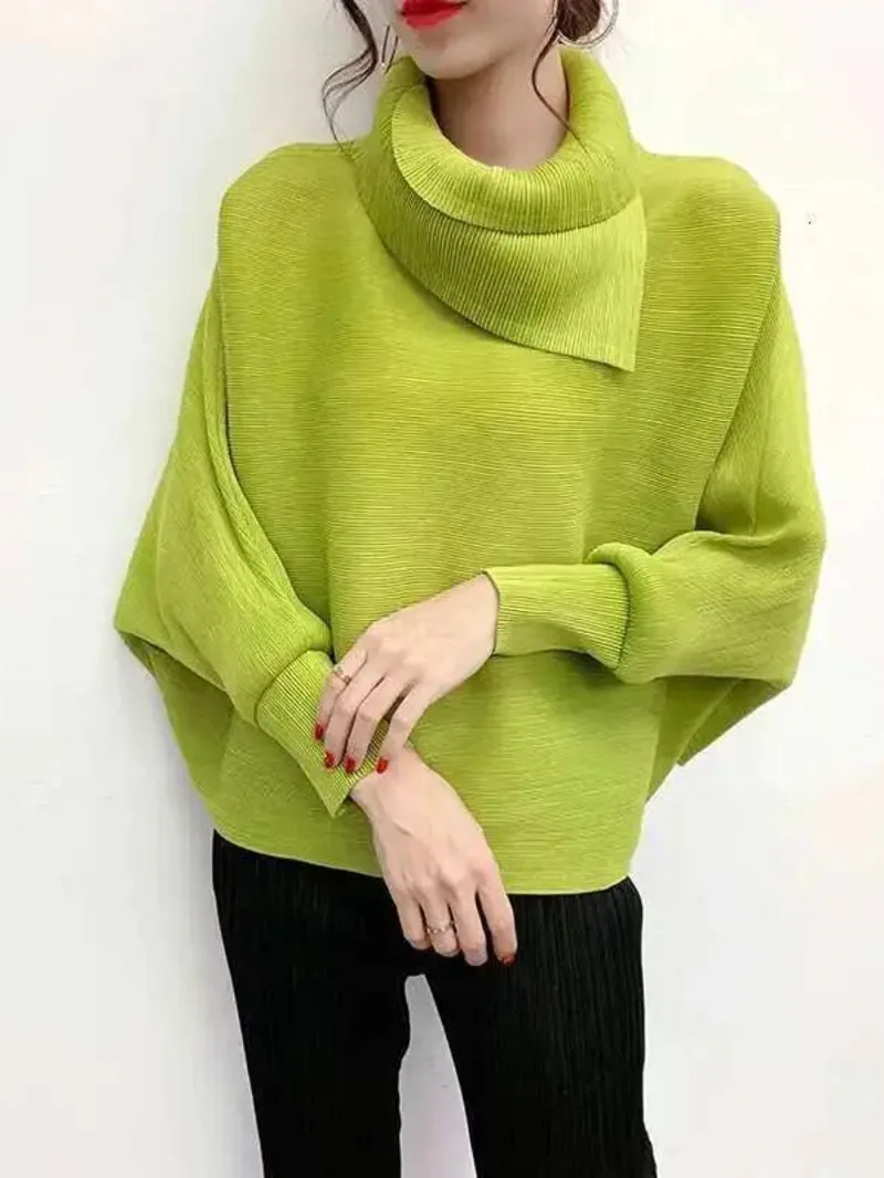 

Spring New 2025 Scarf Collar Batwing Sleeves Pullover Twice Pleated Thickness Loose Sweatshirt Top Female WMQPV