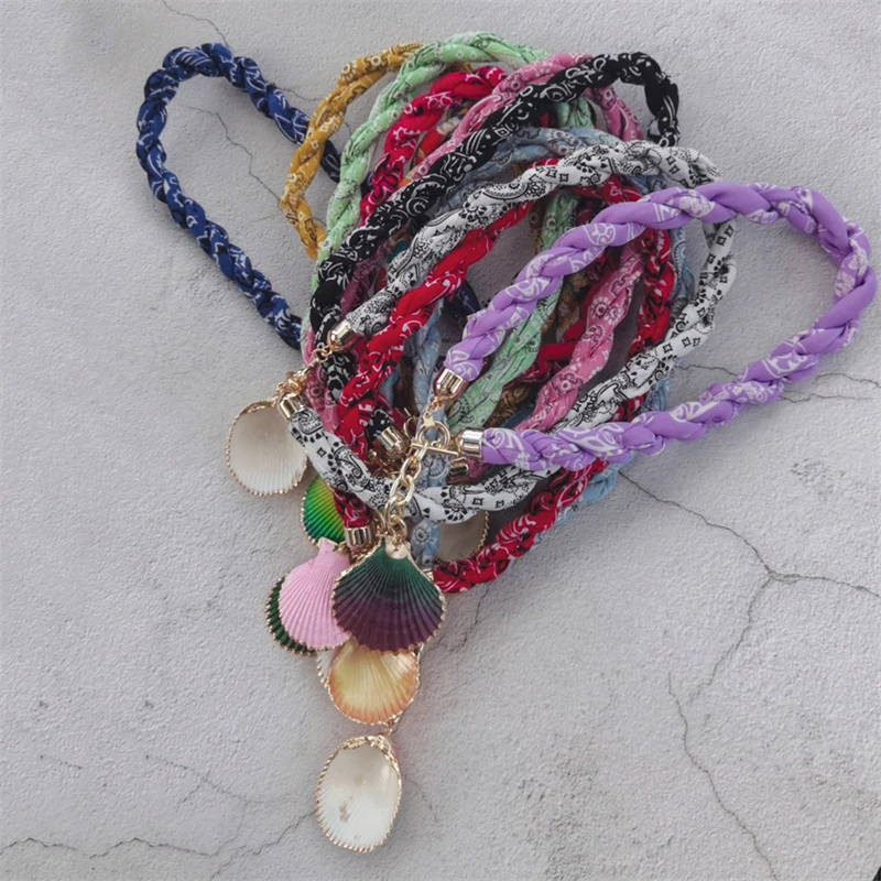 UILZ 2025 New Handmade Twisted Rope Print Bandana Necklace Multicolor Shells Beach Wind Pendant Men's And Women's Jewelry