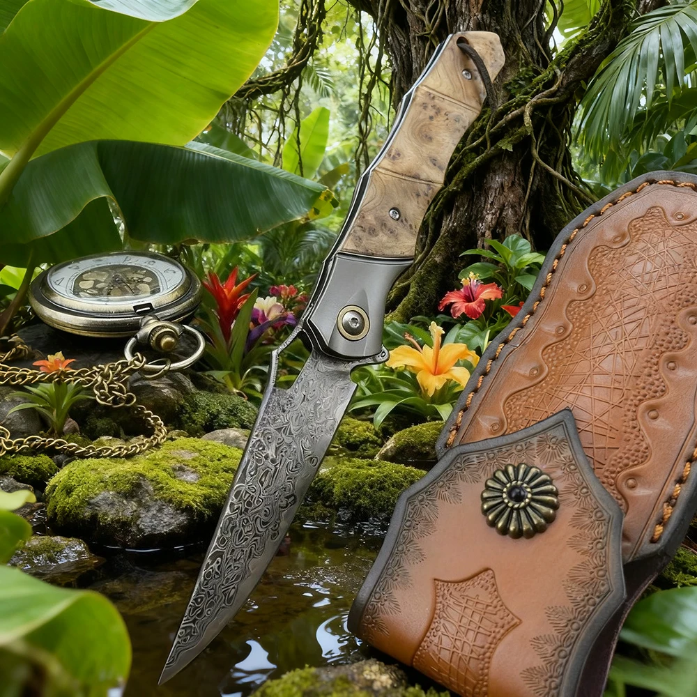 

EDC Portable Outdoor Knife Damascus Jungle Exploration Survival Utility Folding Blade Knife Hunting Knife Camping Fishing Knife