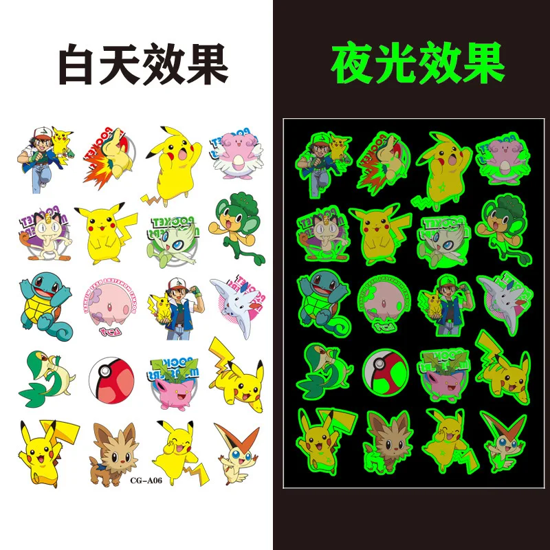 1Pcs Neue Leuchtende Pokemon Pikachu Nette Tattoo Aufkleber Arm Gesicht Glowing Körper Kunst Temporäre Tattoo Party Aufkleber Geschenk