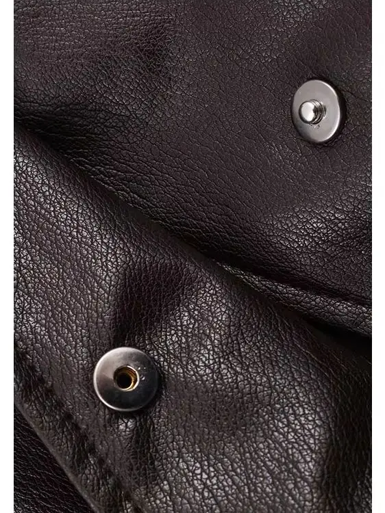 HH Women's Fashion Versatile Faux Leather Stand Collar Pockets Outfits Coat Female Winter High Street Elastic Hem Outwear Mujer