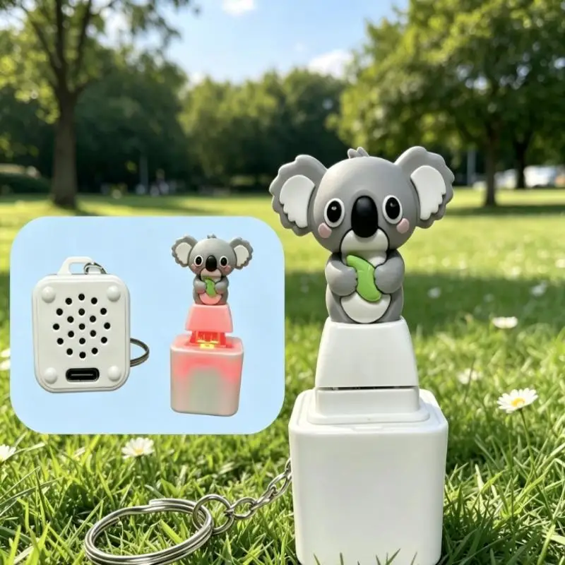 Multi-purpose Mini Cartoon Horse Koala Press Keychain Type-C Rechargeable Sound Light Pendant for Key Bag Car Interior Decor