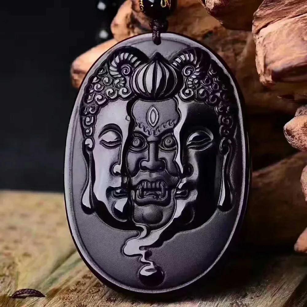 Natural Obsidian Buddha  Demonio Pendant Monkey Necklace Man Exquisito Jewellery Fashion Accessories Hand-Carved Luck Amulet