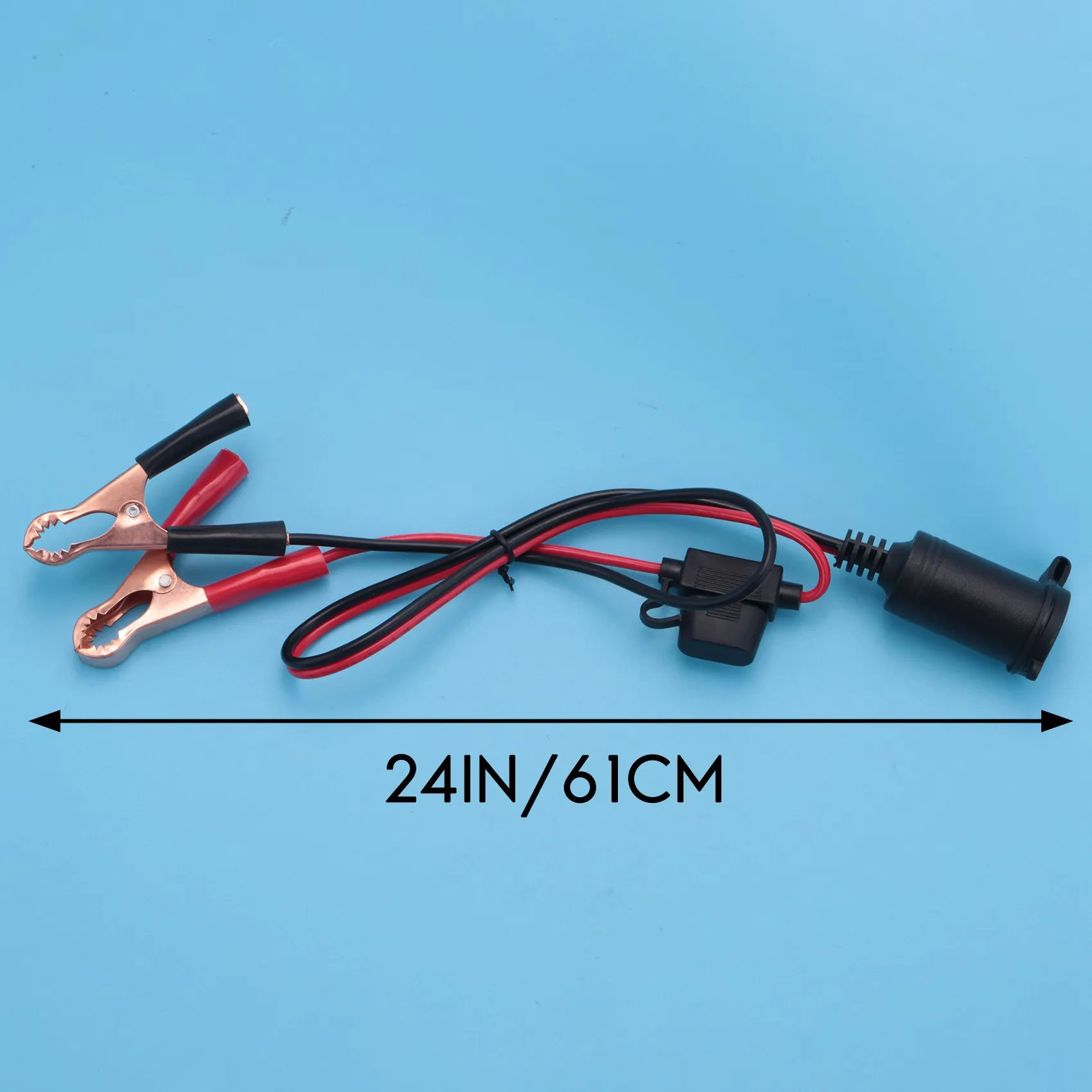 ABZL 2FT 12V 24V Car Cigarette Lighter Socket Female Adapter 15A Alligator Clips Car Battery Clip-on Extension Cord