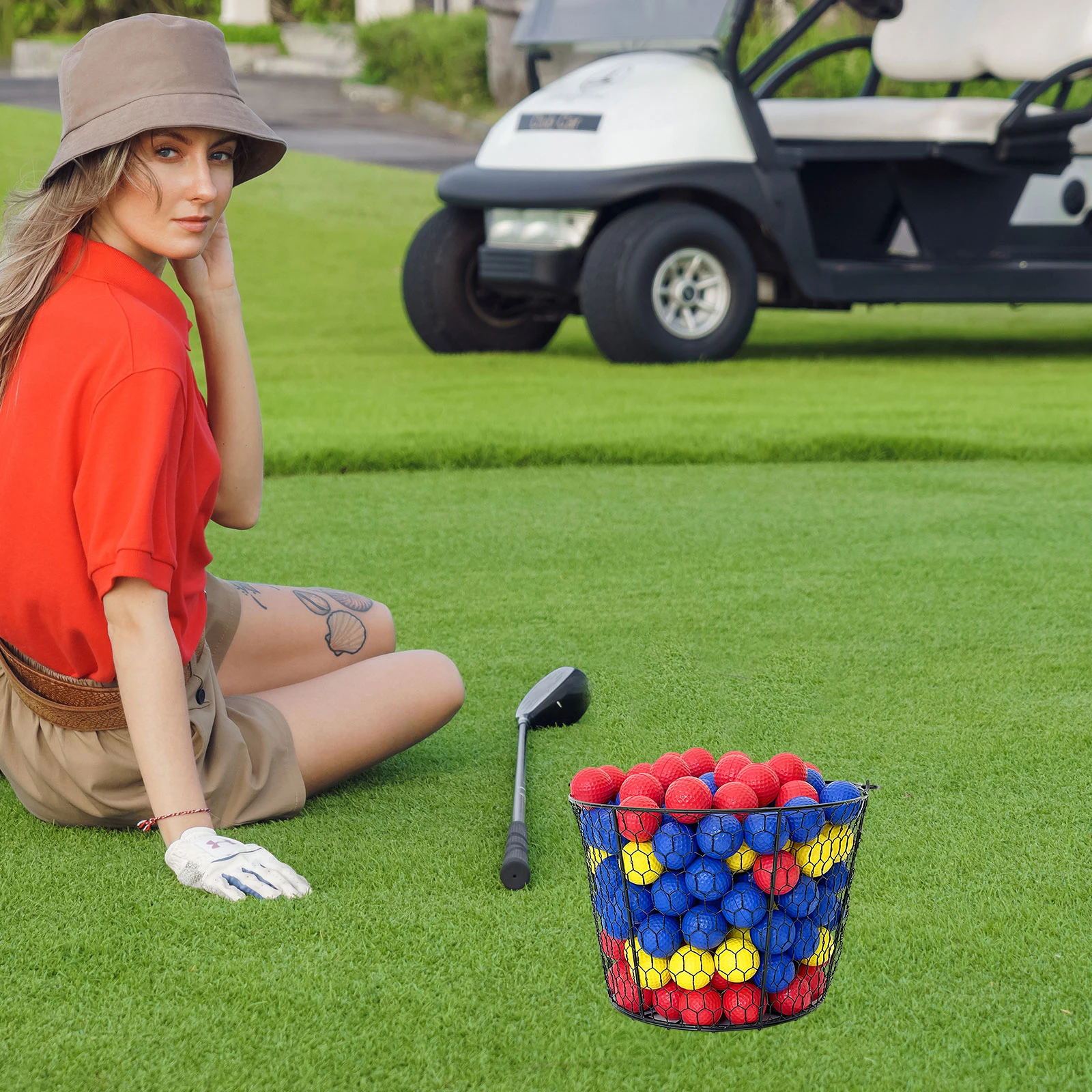 

Large Golf Storage Basket Metal Portable Container Handle Ball Holder For Driving Ranges Sports Clubs Home Practice Outdoor
