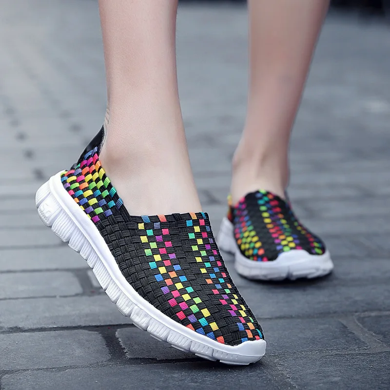 Casual Women Flat Shoes Elastic Band Weave Shoe Soft Sole Sweethearts Slip-on Shoes Shoes Comfortable Colorblock Lattice Loafers