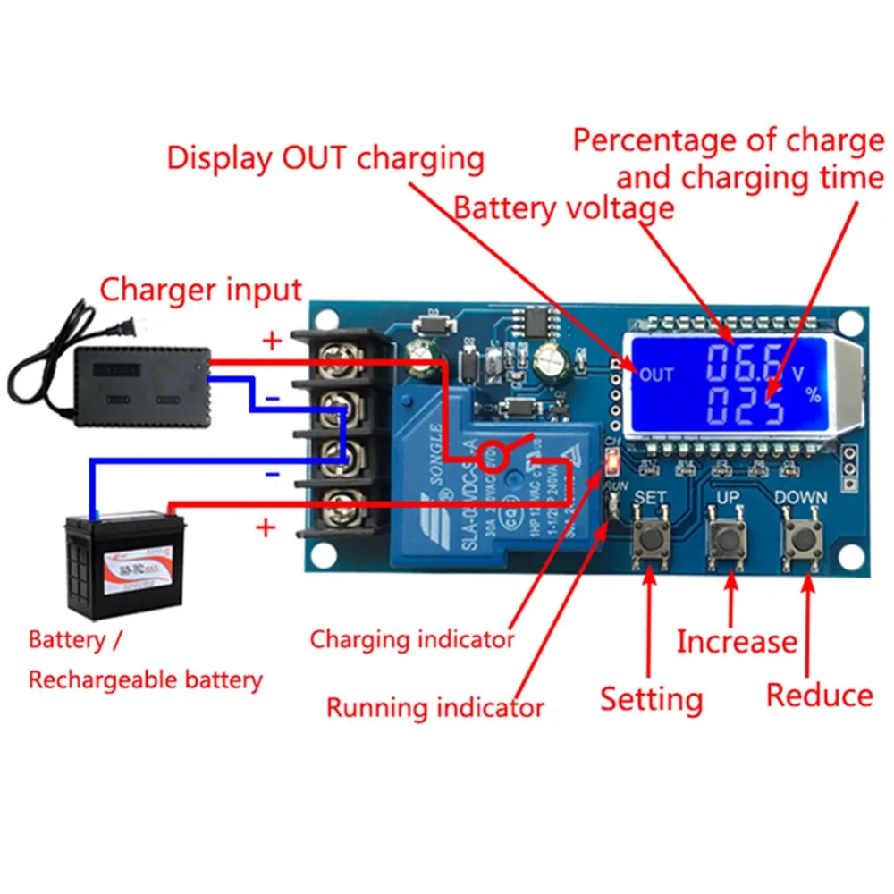 Módulo do Carregador da Bateria do Lítio Acidificado ao Chumbo Controle da Exposição do Lcd Placa da Proteção da Sobrecarga Carregamento Automático 660v 10a 30a 12 v 24v