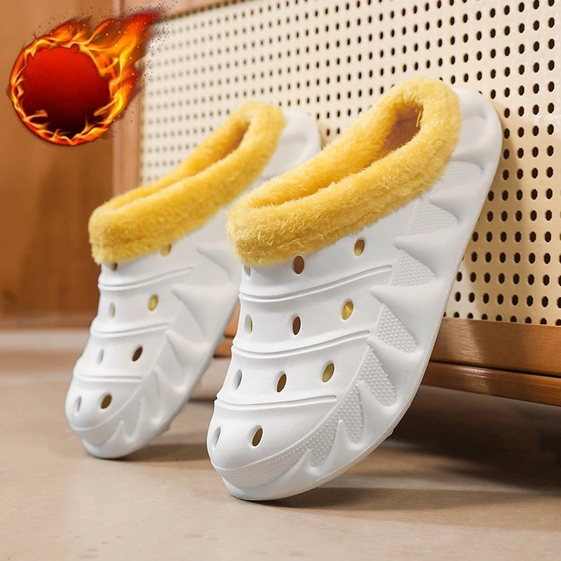 

Unisex Cotton Slippers Winter Warm Plush Clogs for Men Womens Thick-bottom Anti-slippery House Slides New Trendy Cotton Shoes