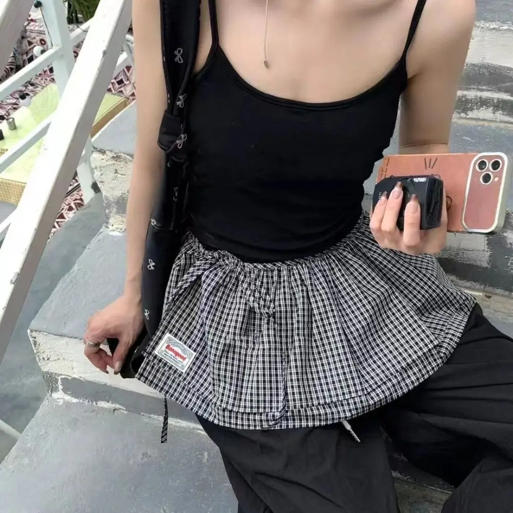 

Soft Sweet Lattice Mini Skirt Waist Blet Decorative Hight Waist Half Body Skirt Korean Style Y2K Ruffled Edge Skirt Female