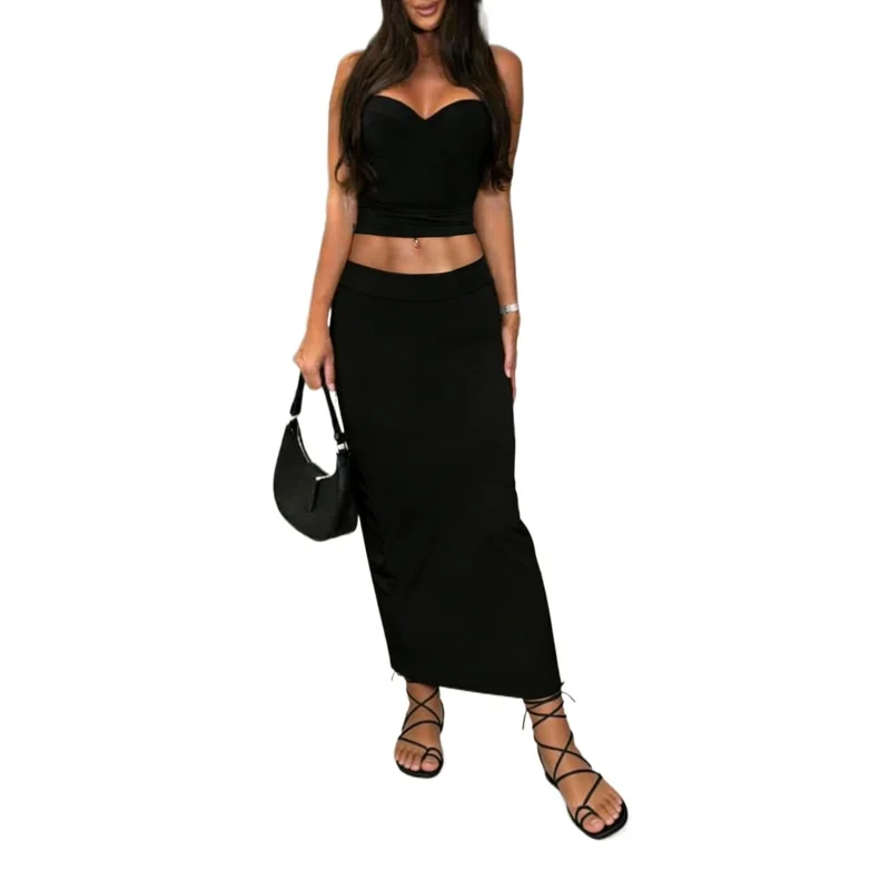 

Solid Color Regular Fit Midi Skirt 2026 Women's Elastic Waist Casual Office Slimming Elegant Skirt