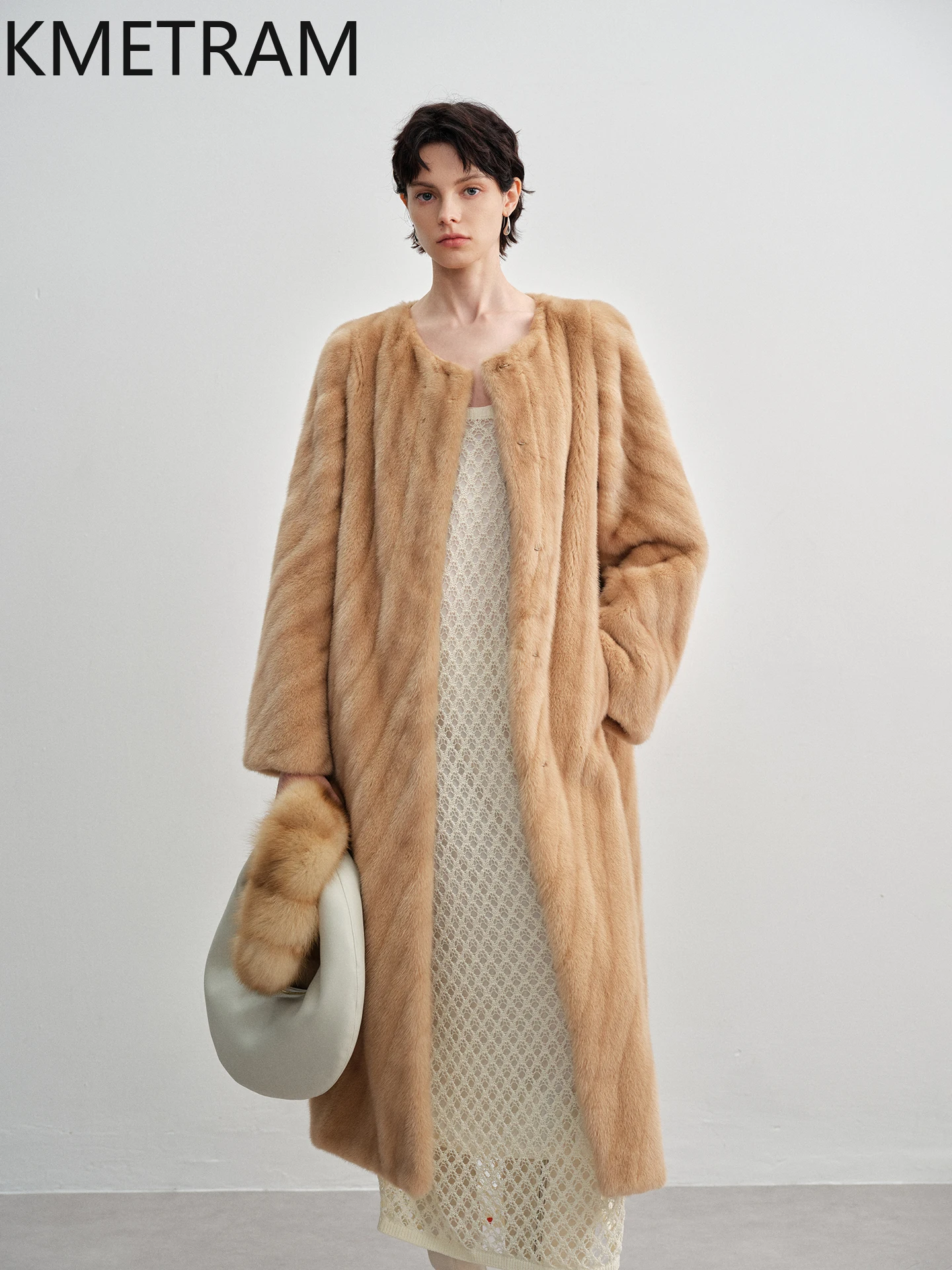 KMETRAM 100% Mink Fur Coat Woman Luxury Long Real Fur Jacket Detachable Sable Collar Winter Coats Women Clothing 2025 Fourrure