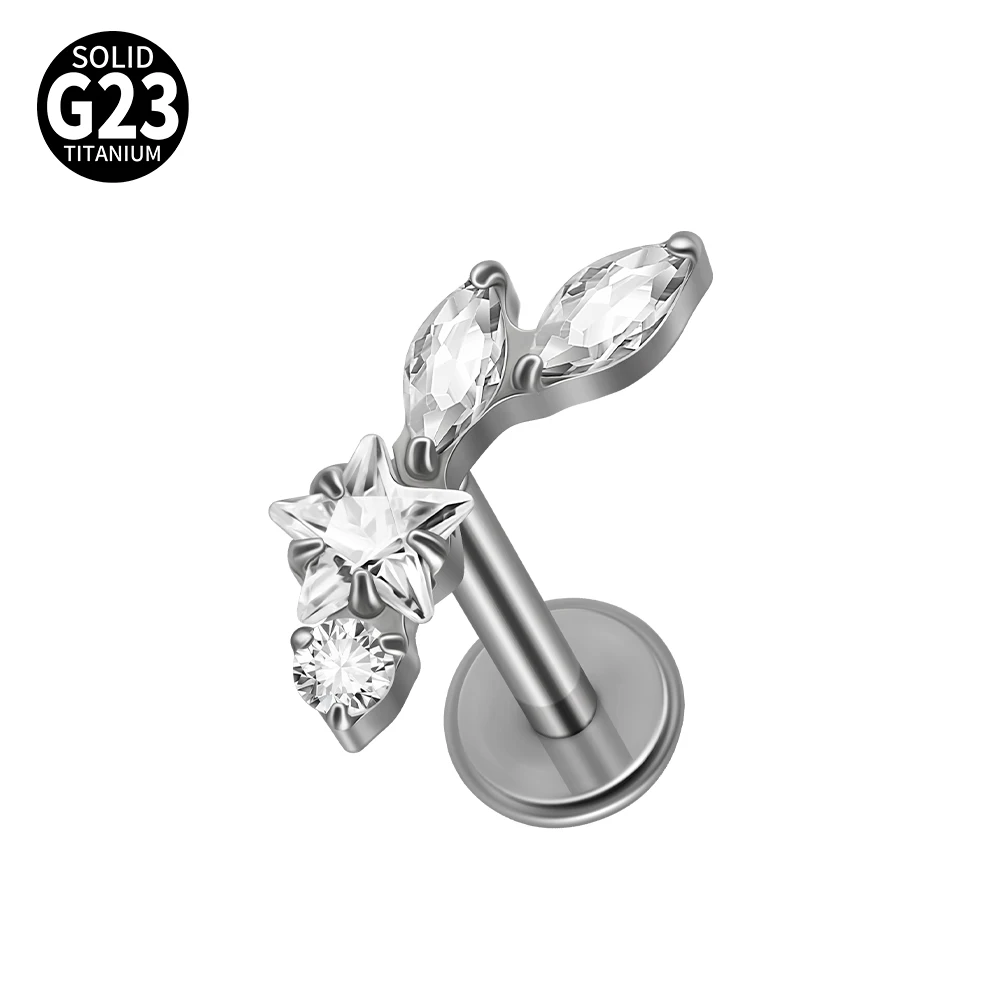 G23 Titanium Star Zircon Lip Studs