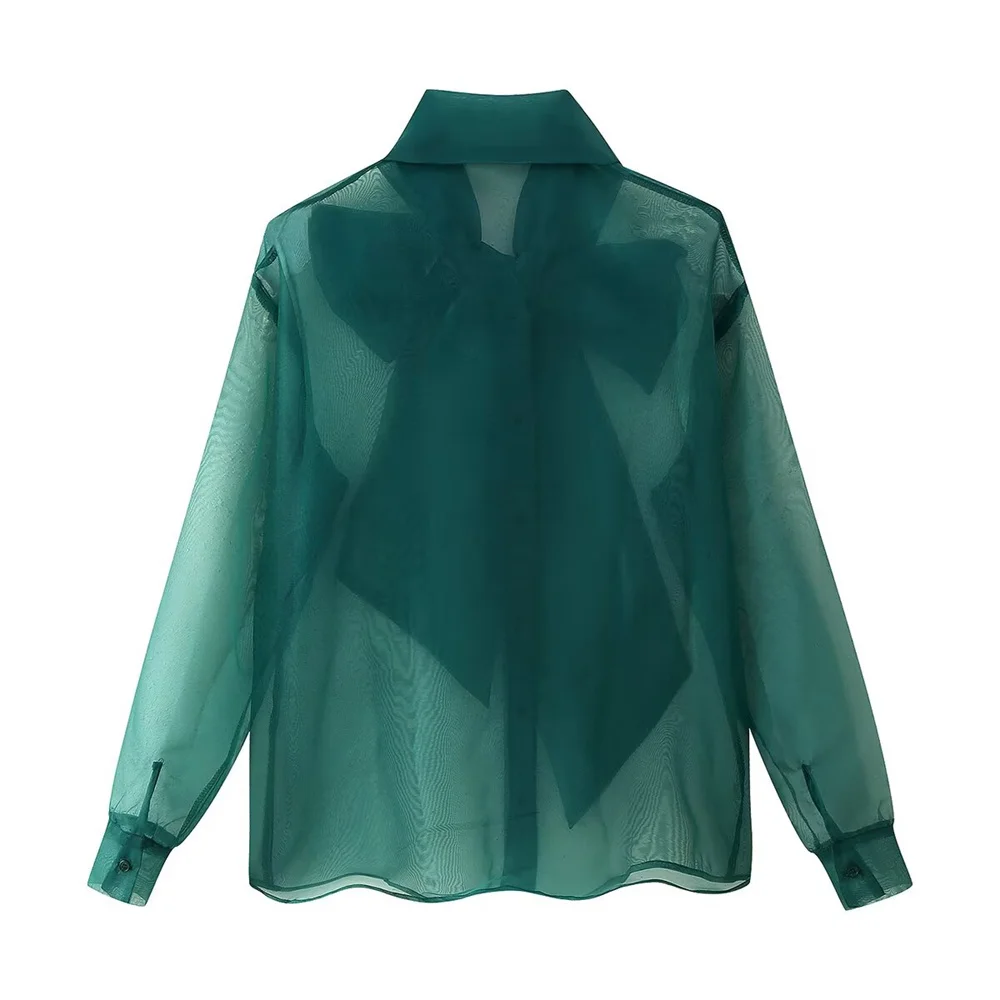 UNIZERA 2025 New Women's Clothing Design with European and American Style Perspective Yarn Bow Shirt&Half Skirt Set