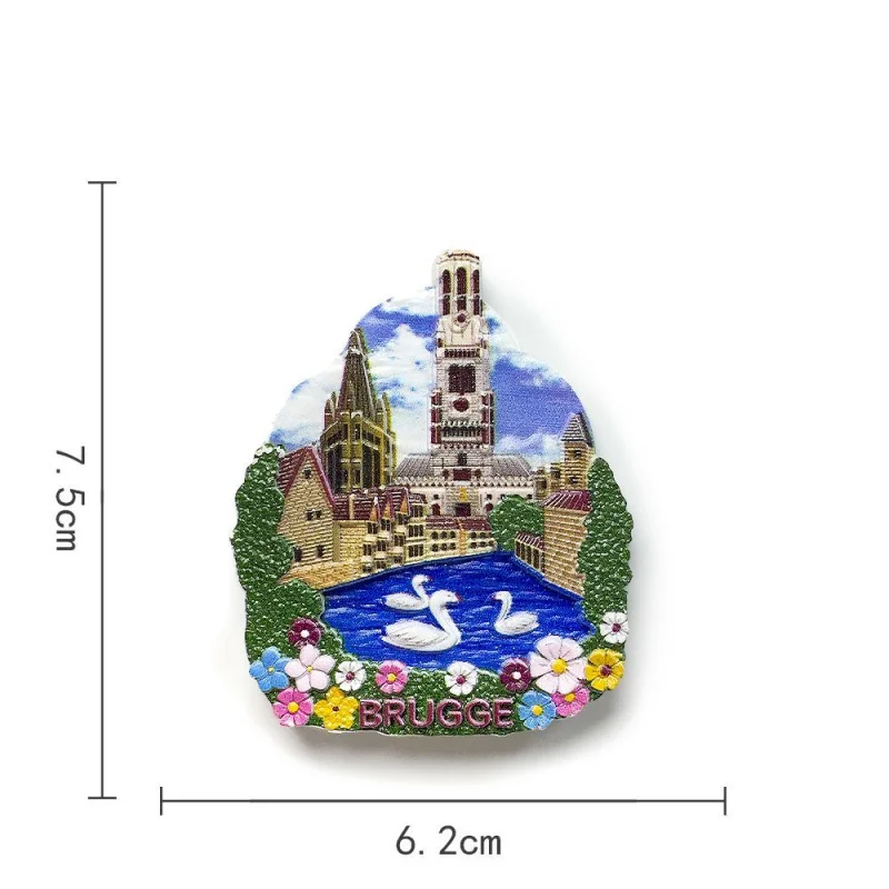 

Belgium Bruges Bell Tower Souvenir Fridge Magnet Personalized Swan Landmark Travel3dMagnetic Decorative Souvenirs