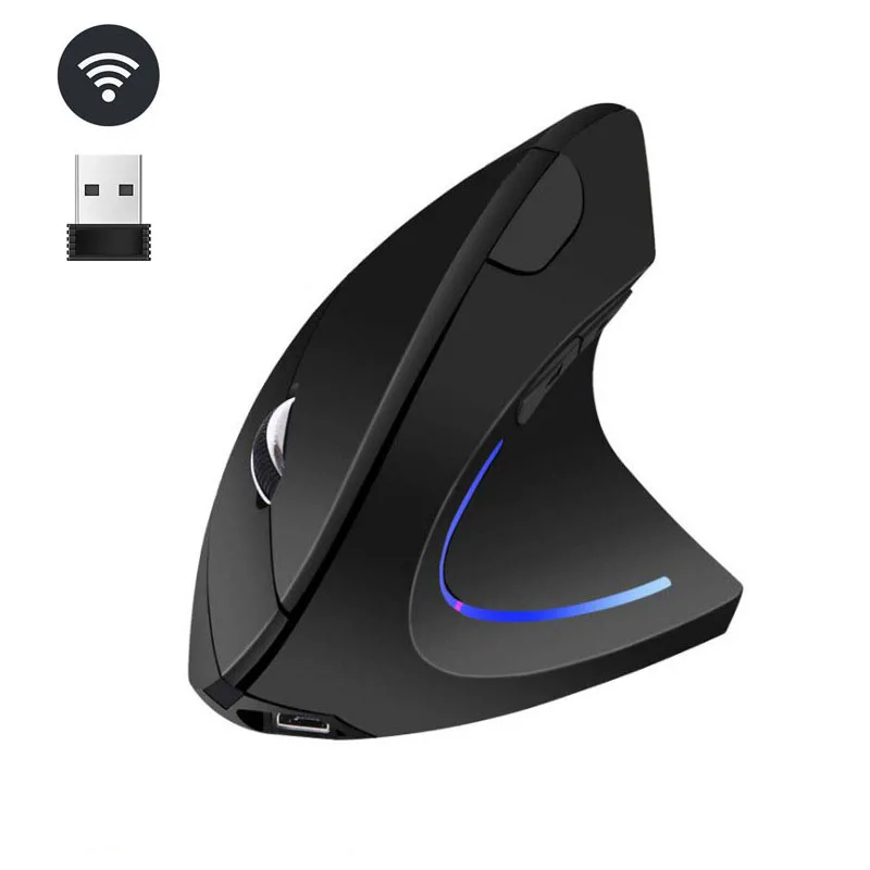 Mouse Game vertikal nirkabel 2.4G, Mouse Game vertikal ergonomis 1600DPI untuk PC Laptop kantor Mini