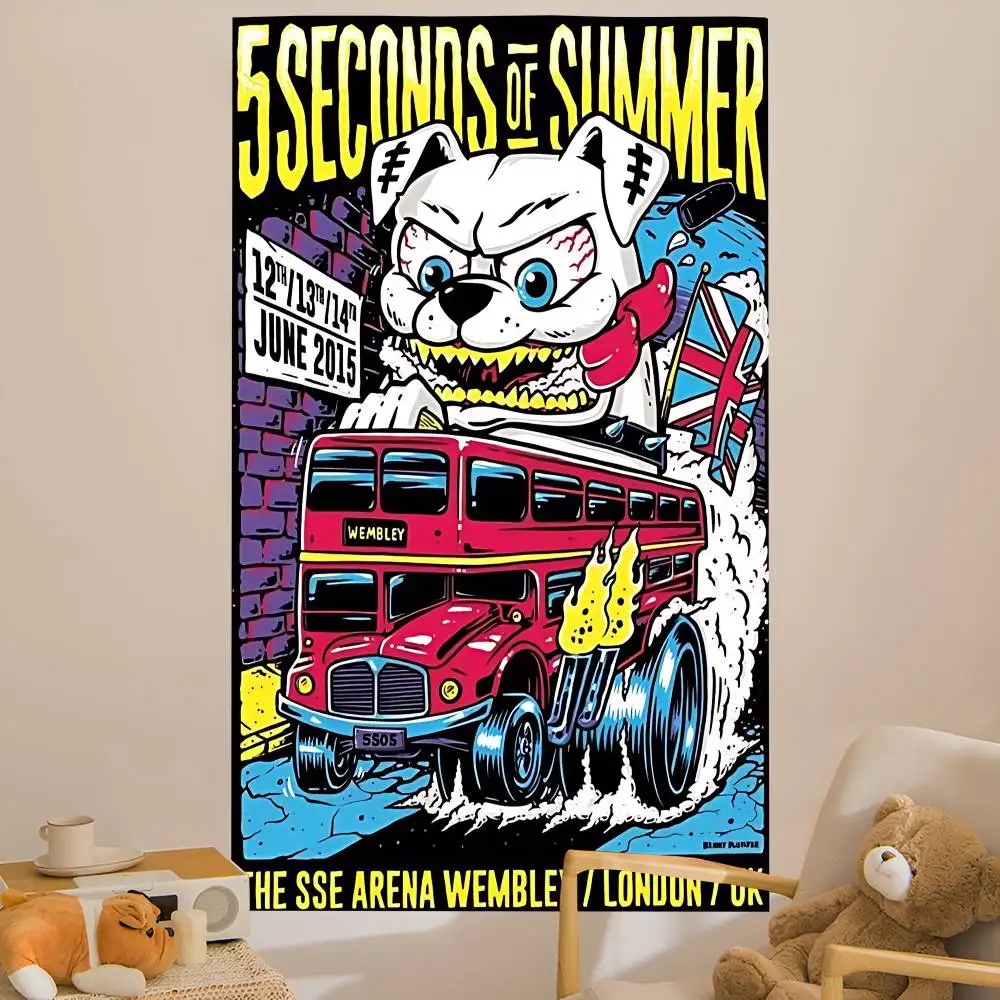 5 S-Seconds Of S-Summer Band Colorful Tapestry Wall Hanging Hanging Tarot Hippie Wall Rugs Dorm Art Home Decor