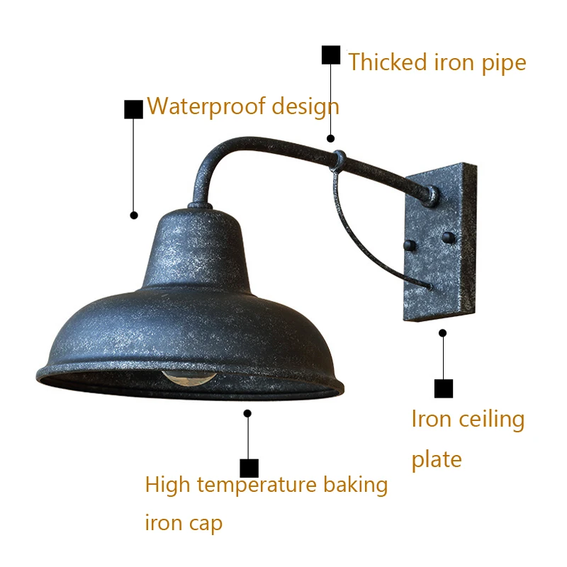 American Vintage Iron Outdoor Light Garden Porch courtyard Park wall Lamp Bedroom Bedside Restaurant Balcony Cafe Light