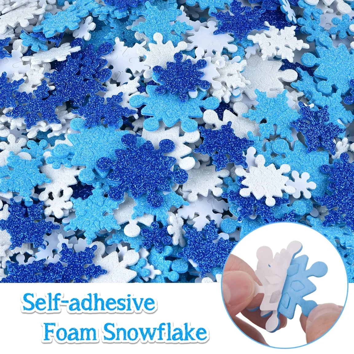 100pcs Pieces Glitter Snowflake Christmas Foam Stickers-Durable and Self-adhesive-For Christmas Party Crafts，Decoration,Supplies