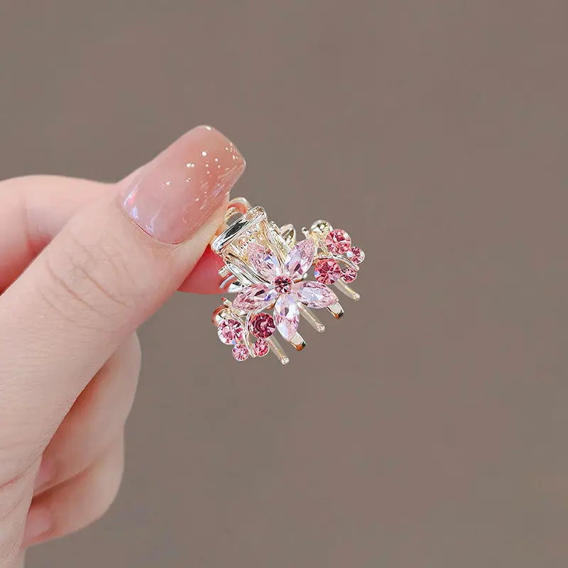 Super Fairy Pink Crystal Strawberry Flower Small Hair Claws Summer Girls\' Forehead Bangs Side Clip Mini Metal Hair Clip