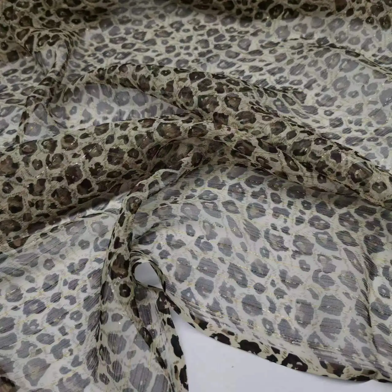 Silk Dress Shimmer Georgette Chiffon Leopard Pattern Metallic Jacquard Shiny Thin Fabric For Scarf
