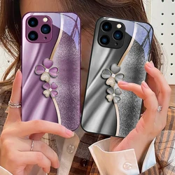 Luxury Four Leaf Clover For IPhone 16 Pro Max 15 Pro 14 13 12 Mini 11 XS Max XR 7 8 Plu SE 2022 Tempered Glass Phone Case