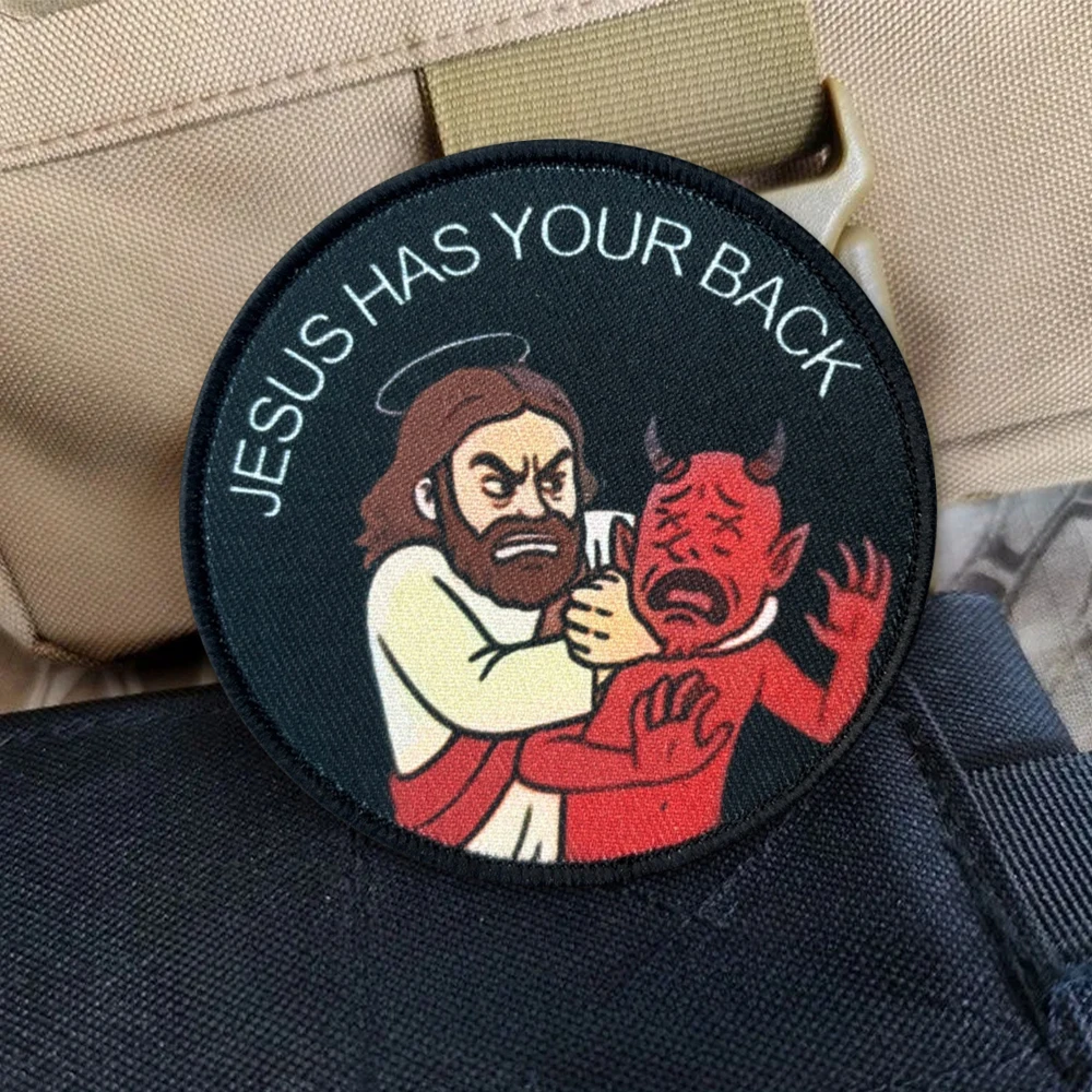 Picture 7: Jesus Has Your Back Tactical Patch Funny Hook&Loop Patches Armband Military Morale Badge Chevron Backpack Vest Stickers