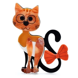 Wuli&baby Acrylic Big Eyes Cat Brooches For Women Unisex 3-color Wear Bowknot Tail Pets Animal Party Casual Brooch Pins Gifts